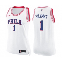 Womens Philadelphia 76ers #1 Landry Shamet Swingman White Pink Fashion Basketball Jersey Womens Philadelphia 76ers #1 Landry Shamet Swingman White Pink Fashion Basketball Jersey