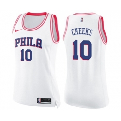 Womens Philadelphia 76ers #10 Maurice Cheeks Swingman White Pink Fashion Basketball Jersey Womens Philadelphia 76ers #10 Maurice Cheeks Swingman White Pink Fashion Basketball Jersey