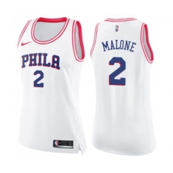 Womens Philadelphia 76ers #2 Moses Malone Swingman White Pink Fashion Basketball Jersey Womens Philadelphia 76ers #2 Moses Malone Swingman White Pink Fashion Basketball Jersey