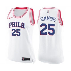 Womens Philadelphia 76ers #25 Ben Simmons Swingman White Pink Fashion Basketball Jersey Womens Philadelphia 76ers #25 Ben Simmons Swingman White Pink Fashion Basketball Jersey