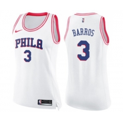 Womens Philadelphia 76ers #3 Dana Barros Swingman White Pink Fashion Basketball Jersey Womens Philadelphia 76ers #3 Dana Barros Swingman White Pink Fashion Basketball Jersey