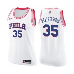 Womens Philadelphia 76ers #35 Clarence Weatherspoon Swingman White Pink Fashion Basketball Jersey Womens Philadelphia 76ers #35 Clarence Weatherspoon Swingman White Pink Fashion Basketball Jersey