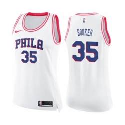 Womens Philadelphia 76ers #35 Trevor Booker Swingman White Pink Fashion Basketball Jersey Womens Philadelphia 76ers #35 Trevor Booker Swingman White Pink Fashion Basketball Jersey