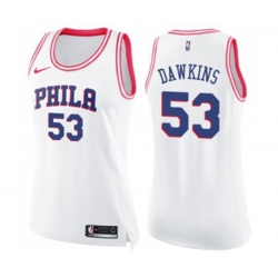 Womens Philadelphia 76ers #53 Darryl Dawkins Swingman White Pink Fashion Basketball Jersey Womens Philadelphia 76ers #53 Darryl Dawkins Swingman White Pink Fashion Basketball Jersey