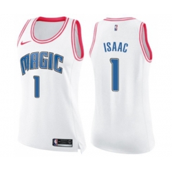 Womens Orlando Magic #1 Jonathan Isaac Swingman White Pink Fashion Basketball Jersey