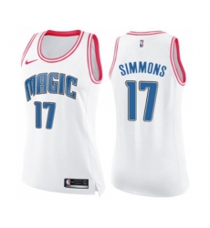 Womens Orlando Magic #17 Jonathon Simmons Swingman White Pink Fashion Basketball Jersey
