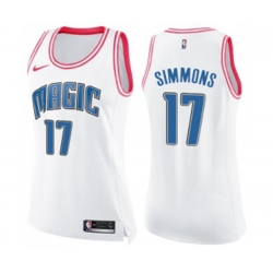 Womens Orlando Magic #17 Jonathon Simmons Swingman White Pink Fashion Basketball Jersey