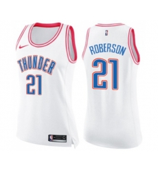 Womens Oklahoma City Thunder #21 Andre Roberson Swingman White Pink Fashion Basketball Jersey