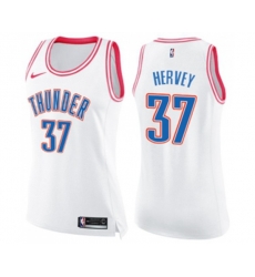 Womens Oklahoma City Thunder #37 Kevin Hervey Swingman White Pink Fashion Basketball Jersey
