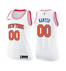 Womens New York Knicks #00 Enes Kanter Swingman White Pink Fashion Basketball Jersey