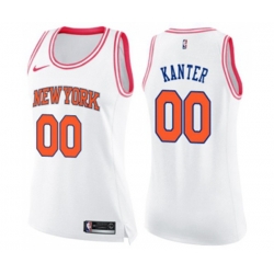 Womens New York Knicks #00 Enes Kanter Swingman White Pink Fashion Basketball Jersey