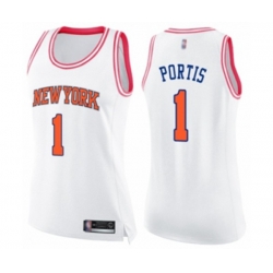 Womens New York Knicks #1 Bobby Portis Swingman White Pink Fashion Basketball Jersey
