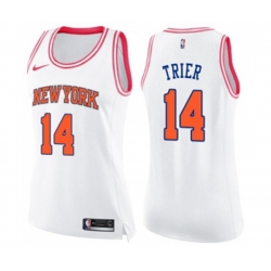 Womens New York Knicks #14 Allonzo Trier Swingman White Pink Fashion Basketball Jersey
