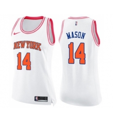 Womens New York Knicks #14 Anthony Mason Swingman White Pink Fashion Basketball Jersey