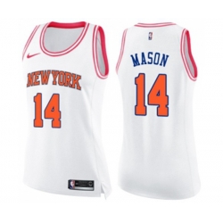 Womens New York Knicks #14 Anthony Mason Swingman White Pink Fashion Basketball Jersey