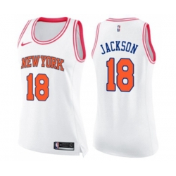 Womens New York Knicks #18 Phil Jackson Swingman White Pink Fashion Basketball Jersey