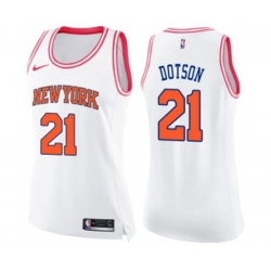 Womens New York Knicks #21 Damyean Dotson Swingman White Pink Fashion Basketball Jersey