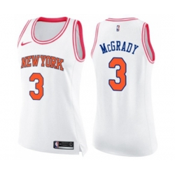 Womens New York Knicks #3 Tracy McGrady Swingman White Pink Fashion Basketball Jersey