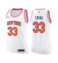 Womens New York Knicks #33 Patrick Ewing Swingman White Pink Fashion Basketball Jersey