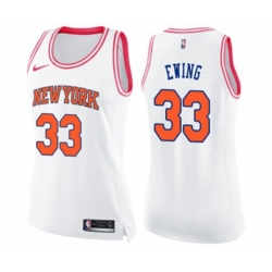 Womens New York Knicks #33 Patrick Ewing Swingman White Pink Fashion Basketball Jersey