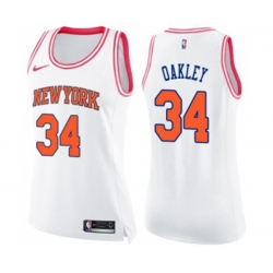 Womens New York Knicks #34 Charles Oakley Swingman White Pink Fashion Basketball Jersey