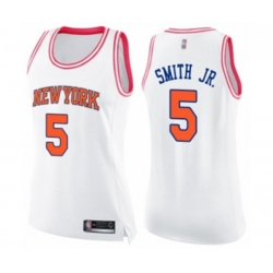 Womens New York Knicks #5 Dennis Smith Jr. Swingman White Pink Fashion Basketball Jersey