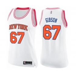 Womens New York Knicks #67 Taj Gibson Swingman White Pink Fashion Basketball Jersey