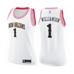 Womens New Orleans Pelicans #1 Zion Williamson Swingman White Pink Fashion Basketball Jersey Womens New Orleans Pelicans #1 Zion Williamson Swingman White Pink Fashion Basketball Jersey