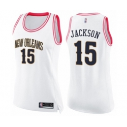 Womens New Orleans Pelicans #15 Frank Jackson Swingman White Pink Fashion Basketball Jersey Womens New Orleans Pelicans #15 Frank Jackson Swingman White Pink Fashion Basketball Jersey
