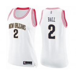 Womens New Orleans Pelicans #2 Lonzo Ball Swingman White Pink Fashion Basketball Jersey Womens New Orleans Pelicans #2 Lonzo Ball Swingman White Pink Fashion Basketball Jersey
