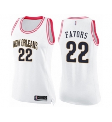 Womens New Orleans Pelicans #22 Derrick Favors Swingman White Pink Fashion Basketball Jersey