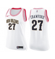 Womens New Orleans Pelicans #27 Jordan Crawford Swingman White Pink Fashion Basketball Jersey
