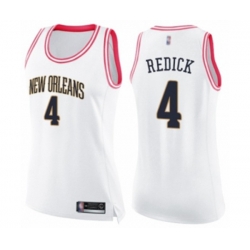 Womens New Orleans Pelicans #4 JJ Redick Swingman White Pink Fashion Basketball Jersey Womens New Orleans Pelicans #4 JJ Redick Swingman White Pink Fashion Basketball Jersey