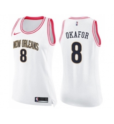 Womens New Orleans Pelicans #8 Jahlil Okafor Swingman White Pink Fashion Basketball Jersey