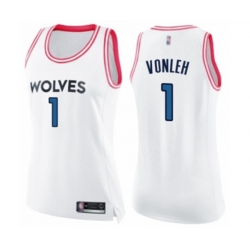 Womens Minnesota Timberwolves #1 Noah Vonleh Swingman White Pink Fashion Basketball Jersey