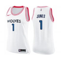 Womens Minnesota Timberwolves #1 Tyus Jones Swingman White Pink Fashion Basketball Jersey