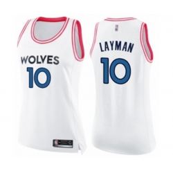 Womens Minnesota Timberwolves #10 Jake Layman Swingman White Pink Fashion Basketball Jersey