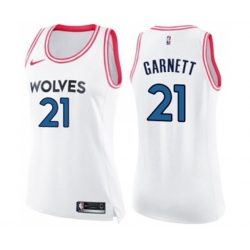 Womens Minnesota Timberwolves #21 Kevin Garnett Swingman White Pink Fashion Basketball Jersey