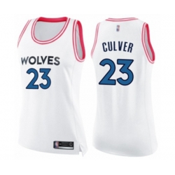 Womens Minnesota Timberwolves #23 Jarrett Culver Swingman White Pink Fashion Basketball Jersey