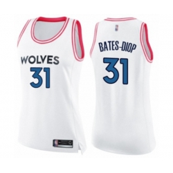 Womens Minnesota Timberwolves #31 Keita Bates-Diop Swingman White Pink Fashion Basketball Jersey