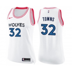 Womens Minnesota Timberwolves #32 Karl-Anthony Towns Swingman White Pink Fashion Basketball Jersey