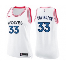 Womens Minnesota Timberwolves #33 Robert Covington Swingman White Pink Fashion Basketball Jersey