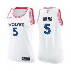 Womens Minnesota Timberwolves #5 Gorgui Dieng Swingman White Pink Fashion Basketball Jersey