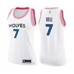 Womens Minnesota Timberwolves #7 Jordan Bell Swingman White Pink Fashion Basketball Jersey