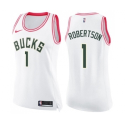 Womens Milwaukee Bucks #1 Oscar Robertson Swingman White Pink Fashion Basketball Jersey Womens Milwaukee Bucks #1 Oscar Robertson Swingman White Pink Fashion Basketball Jersey