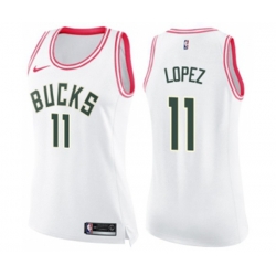 Womens Milwaukee Bucks #11 Brook Lopez Swingman White Pink Fashion Basketball Jersey Womens Milwaukee Bucks #11 Brook Lopez Swingman White Pink Fashion Basketball Jersey