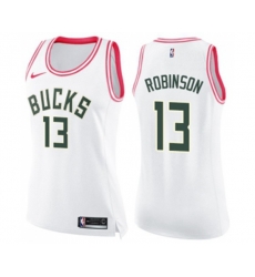Womens Milwaukee Bucks #13 Glenn Robinson Swingman White Pink Fashion Basketball Jersey