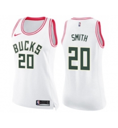 Womens Milwaukee Bucks #20 Jason Smith Swingman White Pink Fashion Basketball Jersey