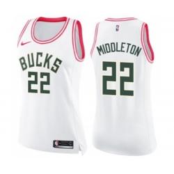 Womens Milwaukee Bucks #22 Khris Middleton Swingman White Pink Fashion Basketball Jersey Womens Milwaukee Bucks #22 Khris Middleton Swingman White Pink Fashion Basketball Jersey