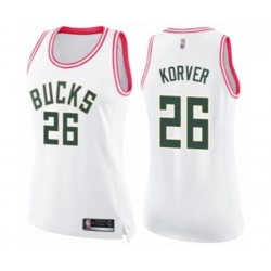 Womens Milwaukee Bucks #26 Kyle Korver Swingman White Pink Fashion Basketball Jersey Womens Milwaukee Bucks #26 Kyle Korver Swingman White Pink Fashion Basketball Jersey